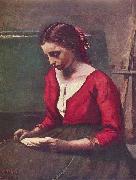 Jean-Baptiste Camille Corot Lesendes Madchen in rotem Trikot
